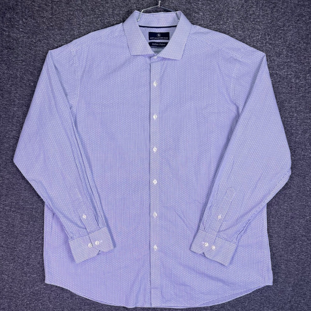 Hart Schaffner Marx Dress Shirt Men XL Blue Check Italian Fabric Business Preppy